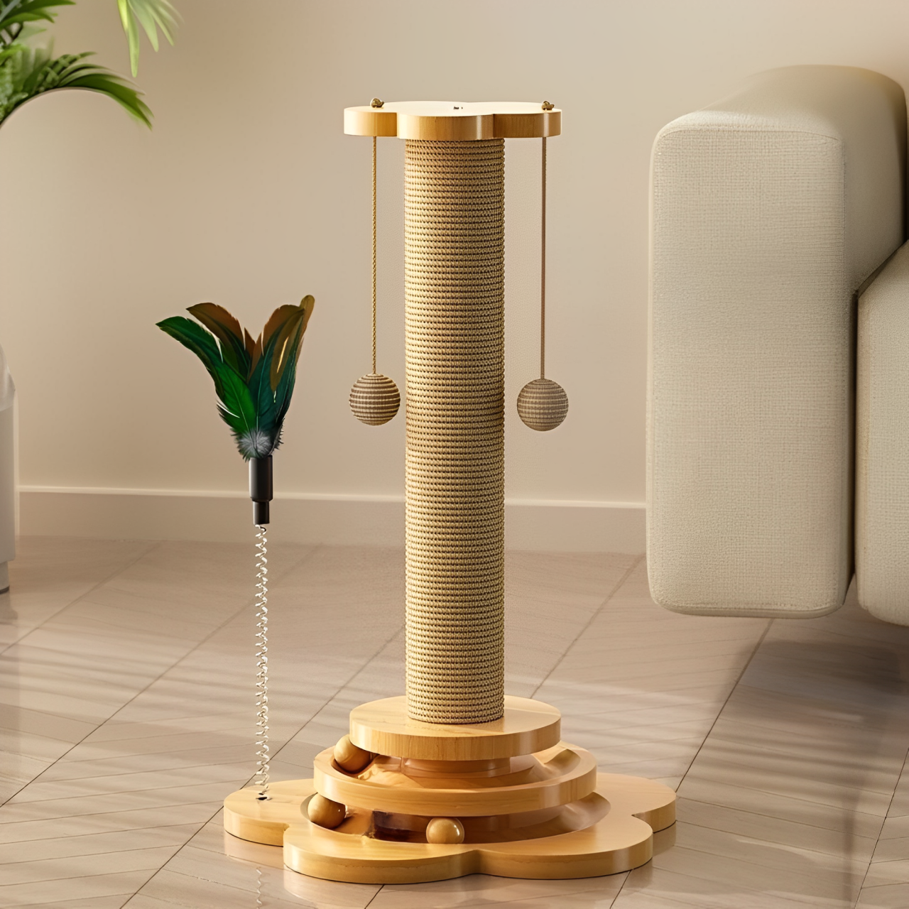 Cat Scratching Pole Scratcher Solid Wood Sisal