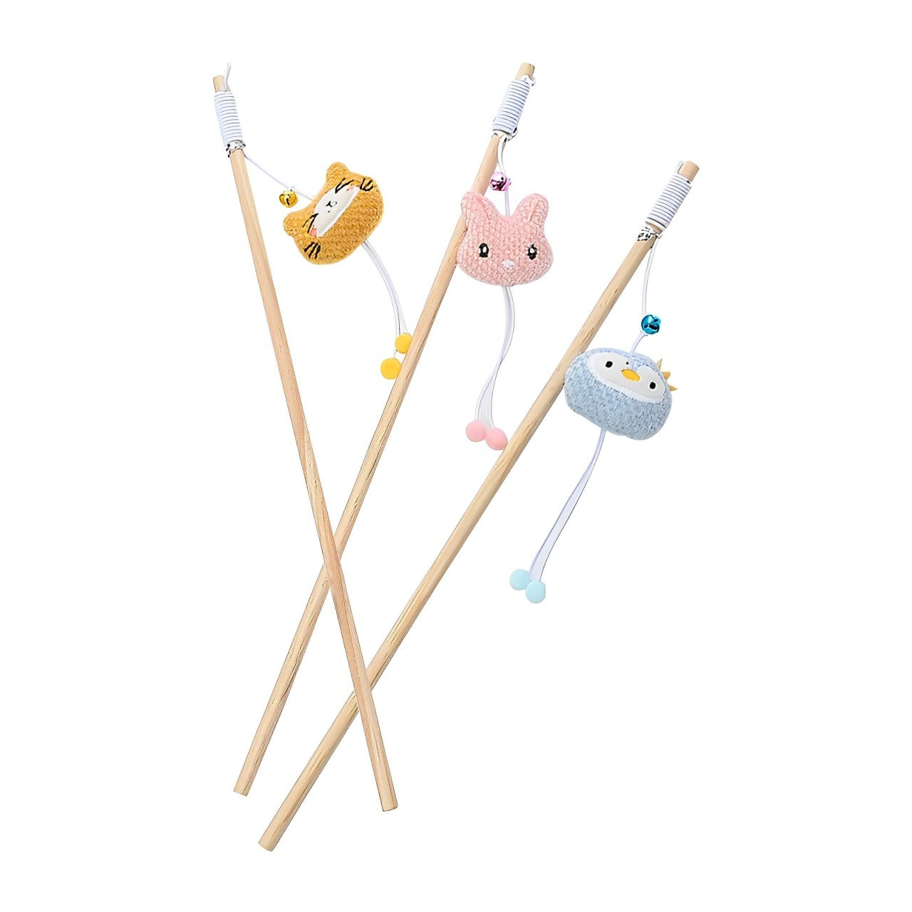 Cat toy wooden stick pole with plush and bell