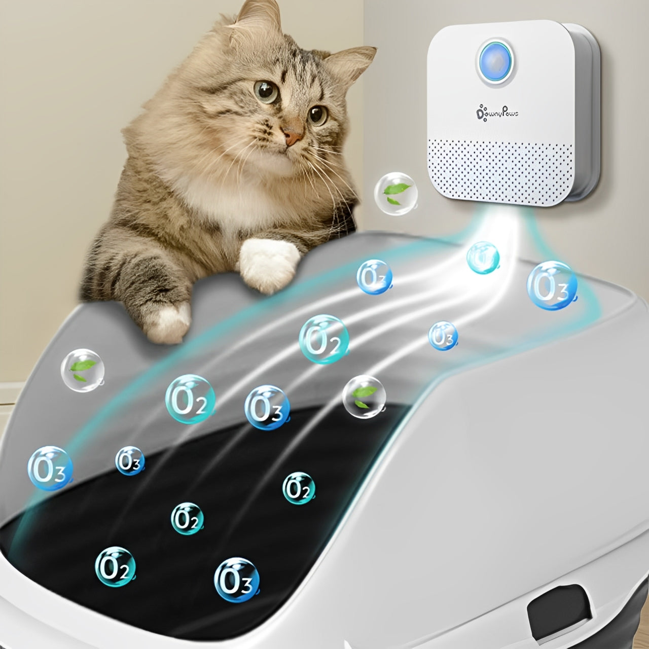 Smart Cat Air Purifier For Cat Litter Box Deodorizer DownyPaws 4000mAh