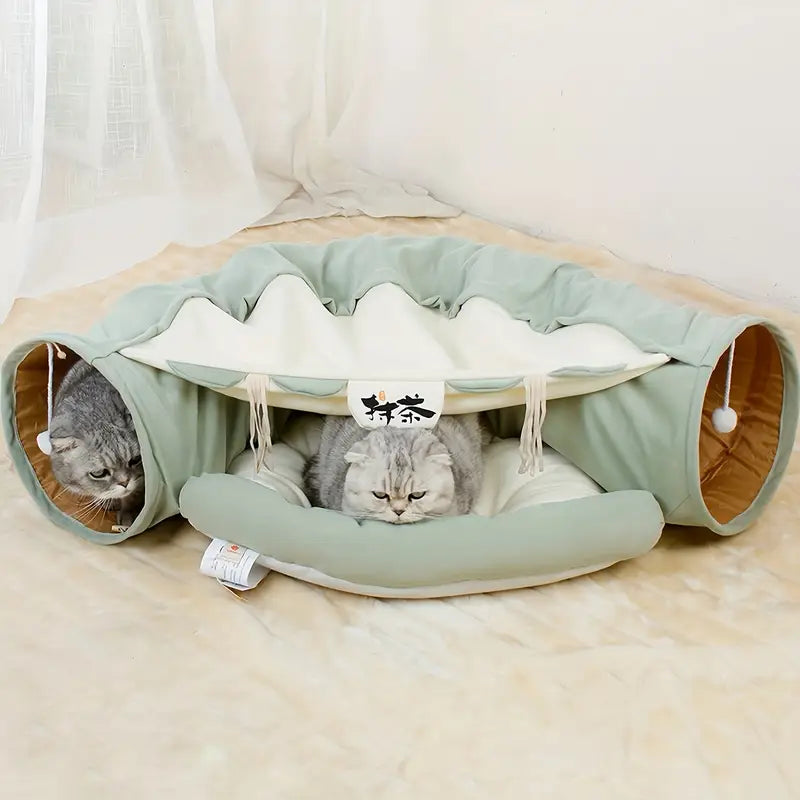 Foldable Cat Tunnel With Washable Bed